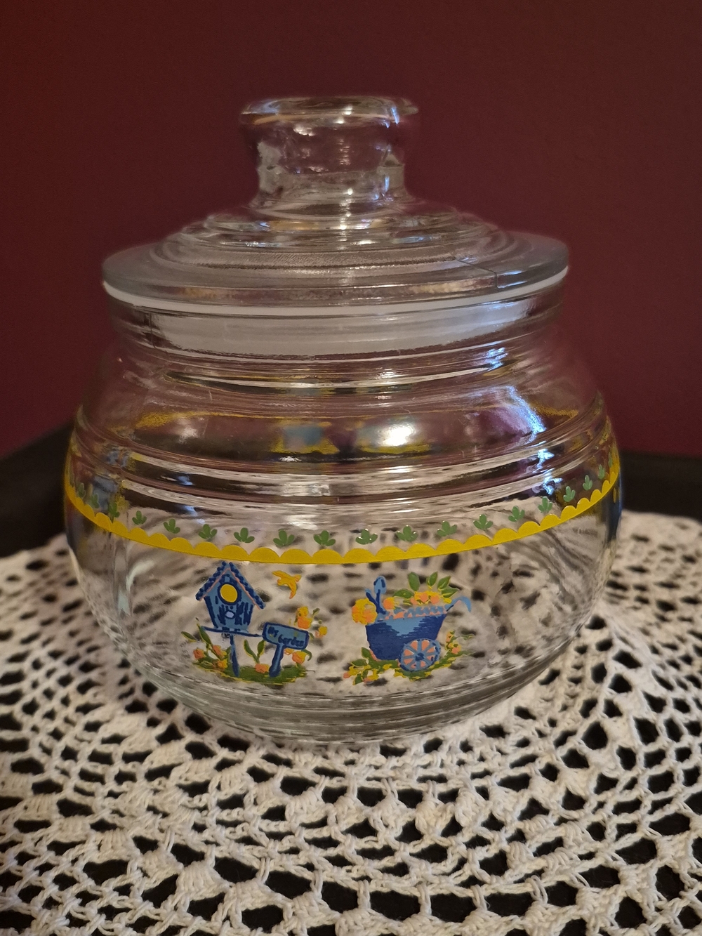 Vintage Garden Themed Glass Storage Jar with Lid